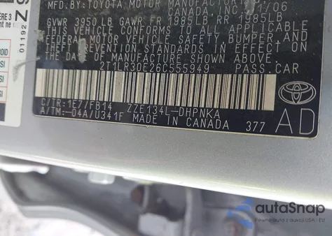 2006 Toyota Matrix Xr from USA, damaged, VIN 2T1LR30E26C555949